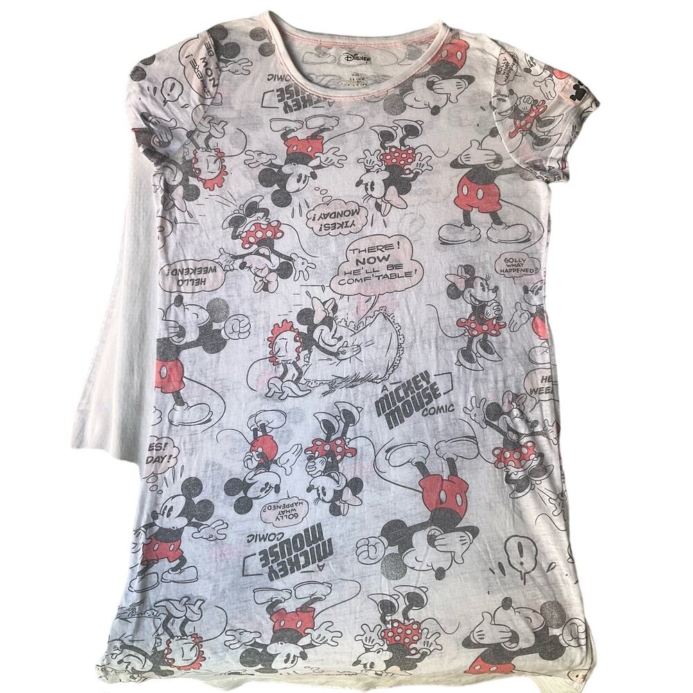 Disney Women’s Short Sleeve Sleepwear Mini Dress size S/M, White, Mickey Minnie